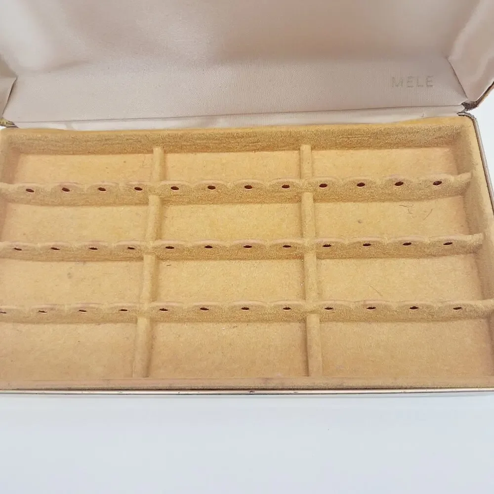 Vintage Mele Travel Jewelry Hard Case Box Earrings Gold interior Yellow Floral